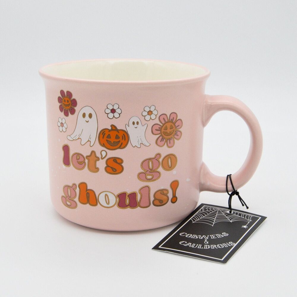 Spooky Pink Halloween Ghost Mug, 20oz Cobwebs Cauldrons Coffee Cup, Witchy Gift